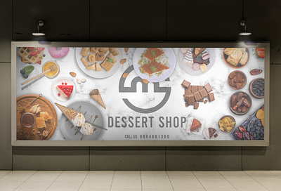 Dessert Shop Banner placed at Express Avenue Mall, Chennai banner branding dessert dessert shop food graphic design light logo mockup sweet white