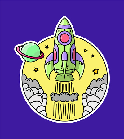 Space-themed sticker. Launched rocket crossing atmosphere. atmosphere design graphic design illustration rocket space spacecraft star stars sticker