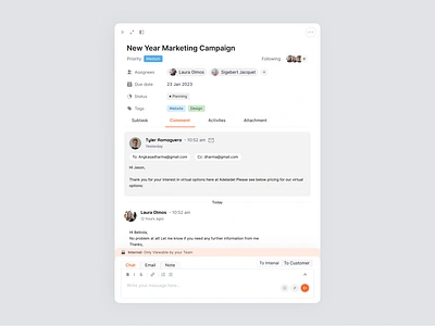 Task Detail Popup Component admin chat comment component dashboard design email internal managment note popup task ui ux web