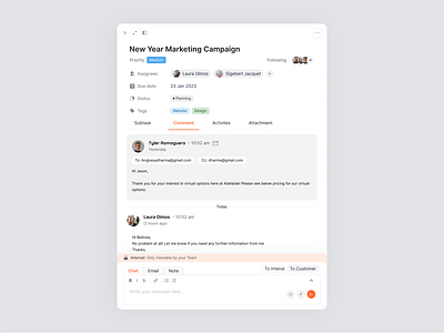 Task Detail Popup Component admin chat comment component dashboard design email internal managment note popup task ui ux web