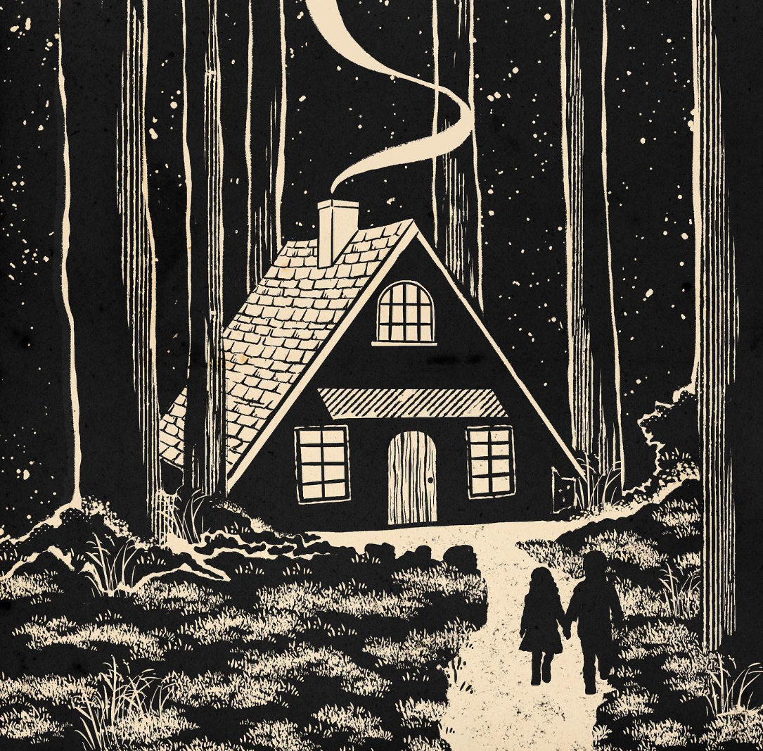 Starry Night cabin illustration night stars
