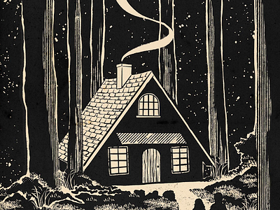 Starry Night cabin illustration night stars