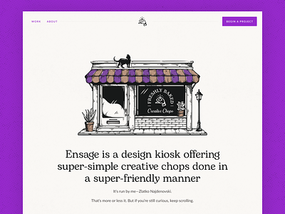 Ensage portfolio website beige branding conversational culinary graphic grit illustrations landing page ligatures organic paper portfolio retro serif typography ui web web design webpage website