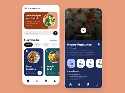 Recipe App app challenge dailyui dailyui040 design food foodapp kitchen meal mobile mockup recipe recipeapp ui uiux