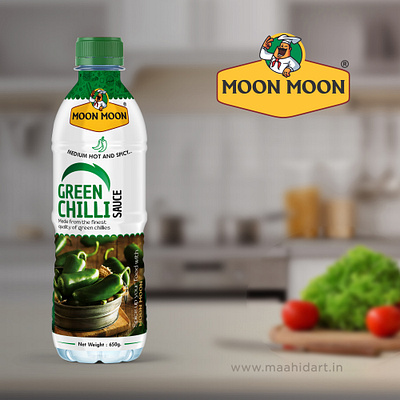 Moon Moon Green Chilli Sauce Bottle Label Design packagingmachine