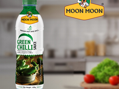 Moon Moon Green Chilli Sauce Bottle Label Design packagingmachine