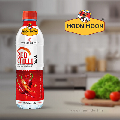 Moon Moon Red Chilli Sauce Bottle Label Design packagingmachine