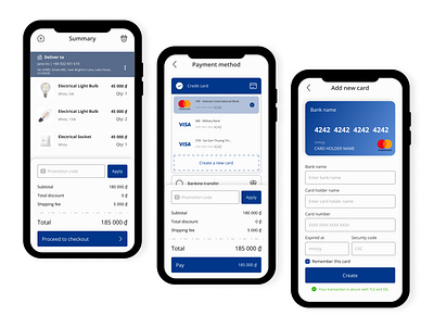Order Summary, Payment Settings, Mobile App Design account app bank card checkout credit dailyui design mobile money online order payment product shop shopping store ui user ux