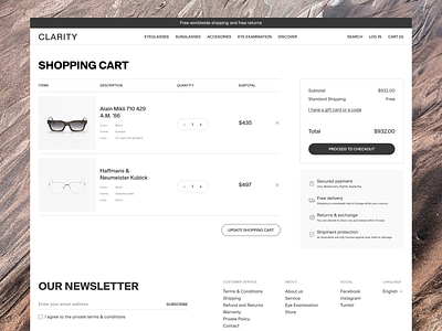 Eyewear E-commerce Shop Design branding design design studio ecommerce logo menu newsletter shop shopping card store typography ui website