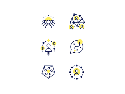 iconography: branding, icon set, visual identity blue branding icon set iconography icons line simple yellow