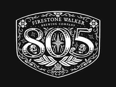 Firestone 805 Cerveza - Beer Label Animation 2d animation 805 after effects animated logo beer label black and white brewery firestone floral flowers logo animation motion graphics skulls vector animation