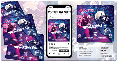 Rematch American Football Flyer advertise american football branding brochure championship cmyk design event football game graphic design league match play poster print templates sport flyer square dimension template tournament