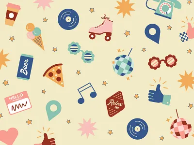 Reco App Graphics disco food fun graphic illustration locations retro simplistic