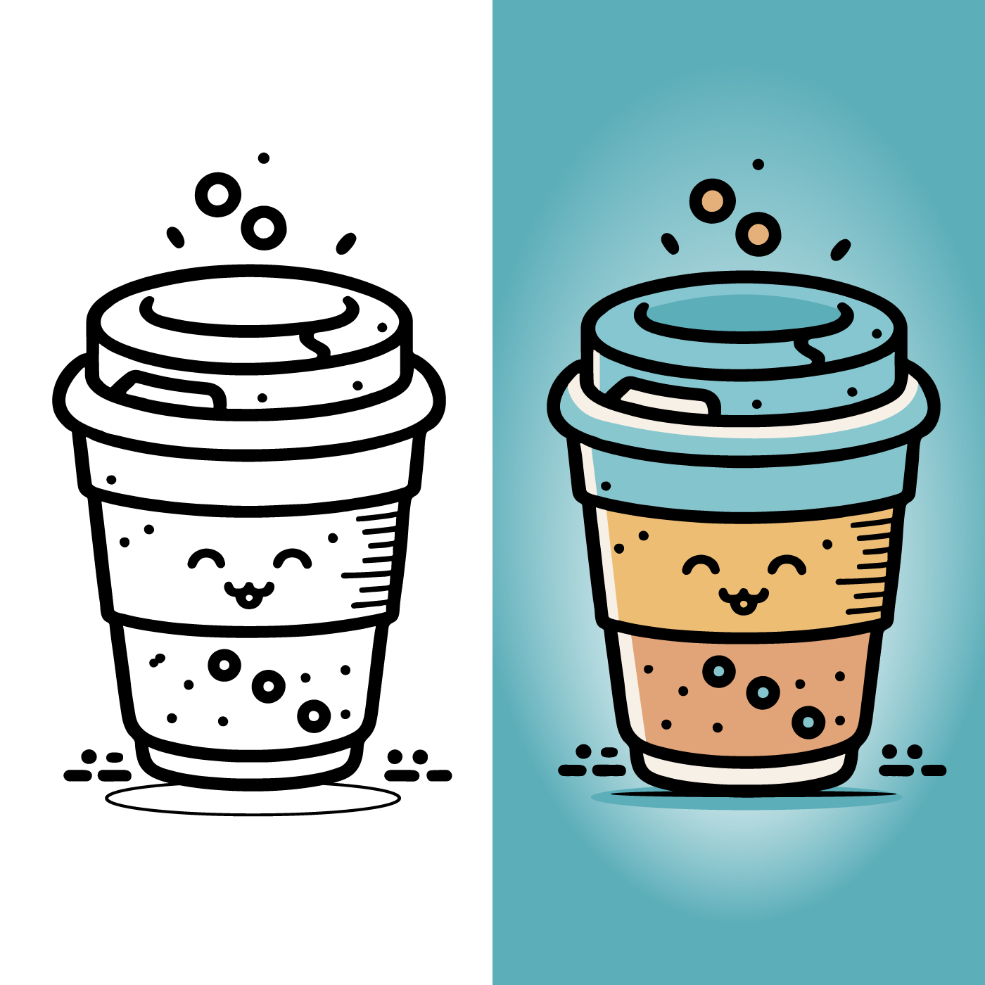warm gradient line drawing cute coffee cup cartoon Stock Vector