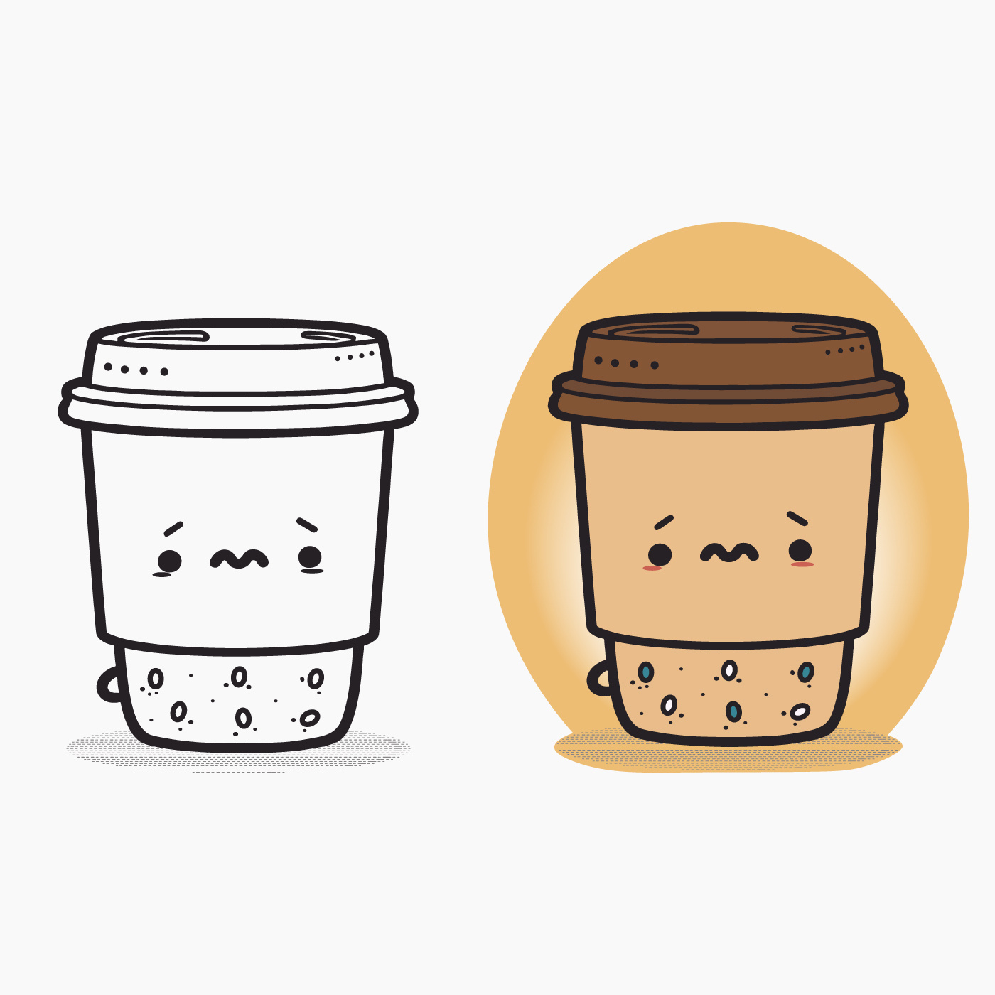 Coffee Cup Logo, Cute Coffee Cup Cartoon line art colorful Vector