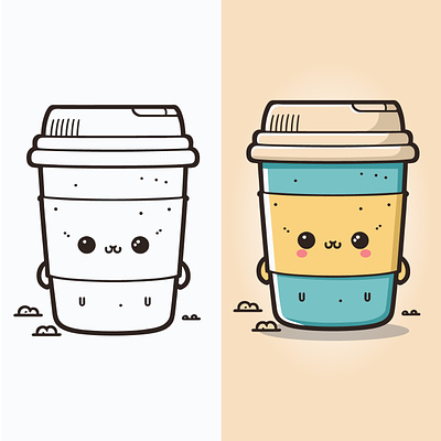 Coffee Cup Logo, Cute Coffee Cup Cartoon line art colorful Vecto cartoon line art coffee cup coffee cup icon coffee cup logo coffee logo coffee shoop cup logo cute coffee cute coffee cup food hot drink icons paper cup