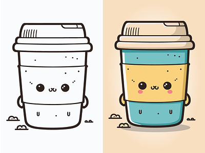 Coffee Cup Logo, Cute Coffee Cup Cartoon line art colorful Vecto cartoon line art coffee cup coffee cup icon coffee cup logo coffee logo coffee shoop cup logo cute coffee cute coffee cup food hot drink icons paper cup