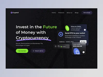 CryptoX - Landing page crypto website design landing page ui uiux ux web design website design