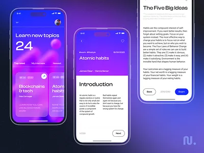 Educational App app article articles book design education interface ios mobile news questionare quiz read reading test user interface uxui