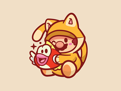 Cat Mario & Cheep Cheep animation cat cheep cheep fanart friendly fun game happy kawaii luigi mario movie nintendo princesspeach smile yoshi