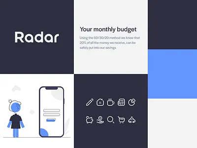Brand Guidelines for a finance app app blue branding budget design finance icons illustration ui