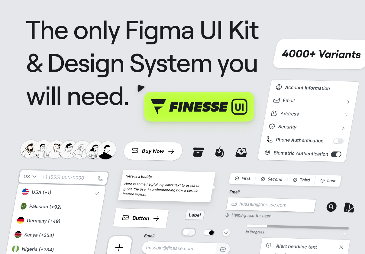 ❖ Finesse UI – Figma UI Kit and Design System - Version 1.0 app design system figma finesse framer mobile sketch style guide tailwind ui design ui kit untitled webflow website