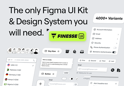 ❖ Finesse UI – Figma UI Kit and Design System - Version 1.0 app design system figma finesse framer mobile sketch style guide tailwind ui design ui kit untitled webflow website