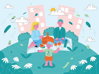 Earth Day Illustration city park design earth day family time flat illustration graphic design green illustration picnic simple vector warm