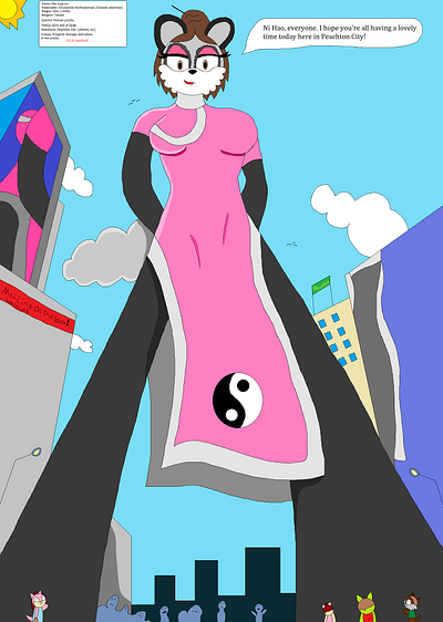 Mega Mei Ling Perspective 2023 anthro character chinese dresses fantasy furry giantess illustration kaiju mobian panda sonic superheroes