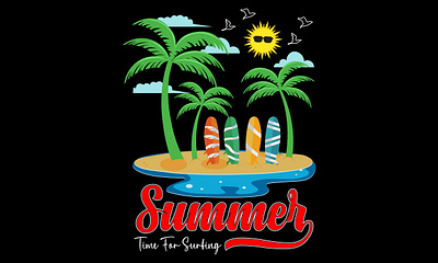 Summer Time For Surfing T-shirt Design Vector beach design illustration paradise summer surf surfing t shirt t shirt t shirt design t shirt design time for surfing typography vacation vector