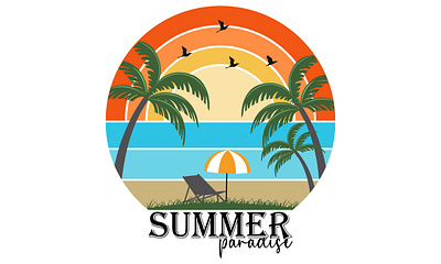 Summer Paradise T-shirt Design Vector Illustratiion beach beach summer design illustration logo palm paradise summer summer vacatiion surf surfing t shirt t shirt design typography vacation vector world