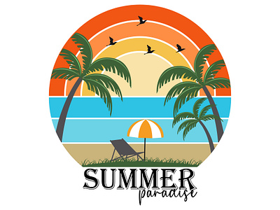 Summer Paradise T-shirt Design Vector Illustratiion beach beach summer design illustration logo palm paradise summer summer vacatiion surf surfing t shirt t shirt design typography vacation vector world