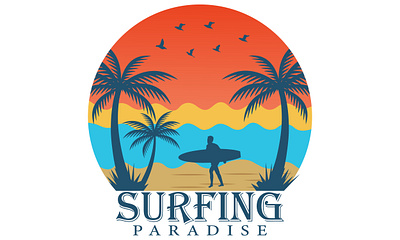 Surfing Paradise T-shirt Design Vector Illustration beach design graphic design illustration palm paradise retro sunset sea sunset surf surfing t shirt t shirt design typography vacation vector water world