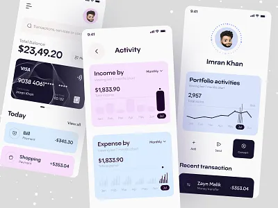 Fintech App UI app bank card clean design financial financial apps fintech ios app minimal mobile money money transfer ofspace payment saving transaction transfer ui wallet