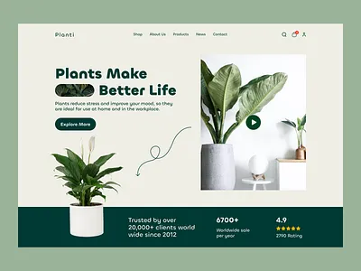 Indoor Plant Website buy plants online clean design ecommerce gardening green home page landing page leaf leaves minimal nature plant plant care planting shop store tree ui ux