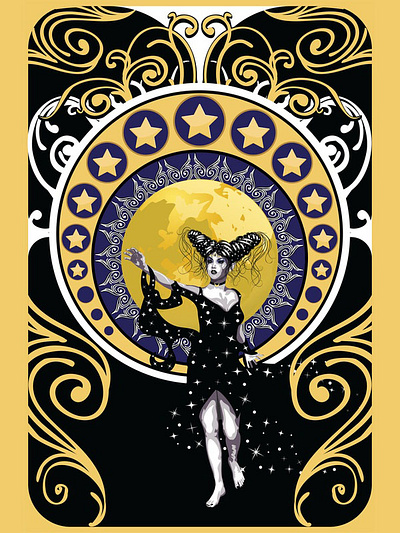 Nyx goddess of the Night art nouveau art nouveau design designbyhumans gift graphic design home decor illustration mythology poster redbubble society6 teepublic vector