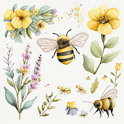 Cute Bee Watercolor With Theme Spring Flower Floral bee floral honey spring watercolor