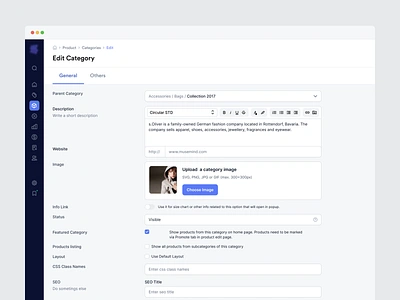 Ecommerce Web App - Edit Product Category Details admin settings ai ai tools app application design cool ui design design inspiration e commerce edit form input field mobile app design online store open ai product page saas sales dashboard shop store web