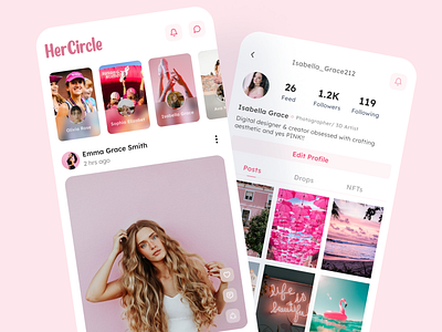 Social media app for women app connection design follow friends instagram logo minimal mobile pink social social media ui ui design women