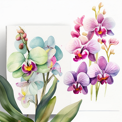 Orchid Flower Watercolor Spring Clipart flower leaves orchid spring watercolor