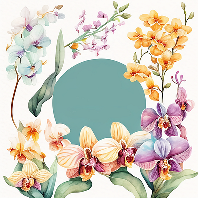 Orchid Flower Watercolor Spring Clipart flower leaves orchid spring watercolor