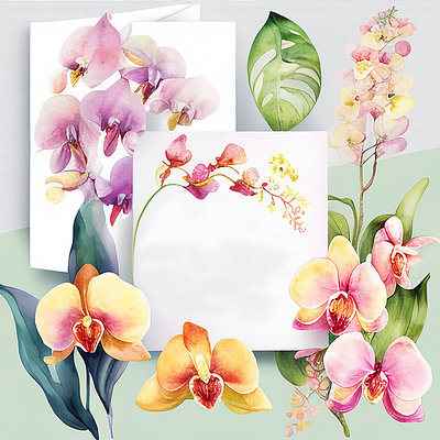 Orchid Flower Watercolor Spring Clipart flower leaves orchid spring watercolor