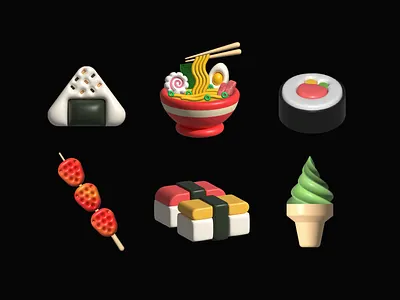 Japan Eats 🇯🇵 3d 3d icons 3d illustration asian asian food design graphic design ice cream icons illustration japan japanese food matcha noodles onigiri ramen strawberry sushi tamago tokyo