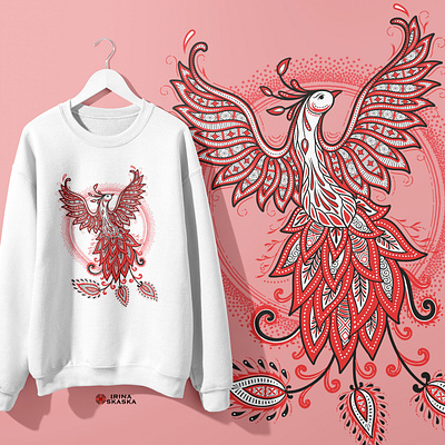 FIREBIRD folk art graphic design illustration ornament phoenix bird summer style t shirt design textile design