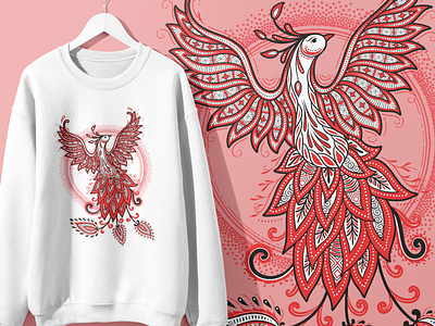 FIREBIRD folk art graphic design illustration ornament phoenix bird summer style t shirt design textile design