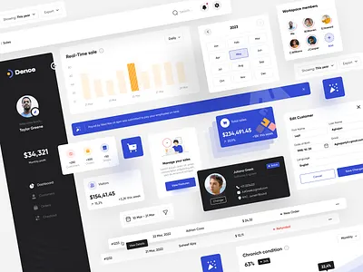 Dence Dashboard Components admin app cards chart clean component component design dashboard dashboard design design filter finance graph management minimal panel ui ui card ui design ux