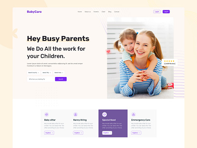 Baby care website header baby care baby sitter best designer caring website child care homepage rupak rupak chakraborty service top designer ui designer uiux uiux designerr ux designer web web design website website design xgenious