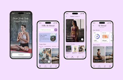 Yoga and meditation mobile app Ui design app appdesign branding design exercise app graphic design mobile app ui yoga yoga app