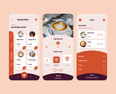 StarCoffee Mobile Application 3d animation branding design design app graphic design illustration illustrator logo motion graphics ui ui ux uidesign uiux