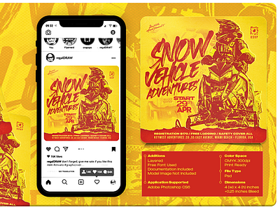 Snow Vehicle Adventures Sport Flyer 300 dpi advertise banner branding cmyk design extreme game extreme sport extreme vehicle graphic design print ready print templates red snow bike sport event sport flyer square dimension template x game yellow